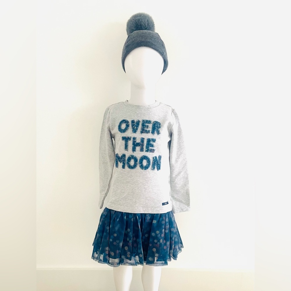 Lili Gaufrette Gray and Blue Kids Casual Dress